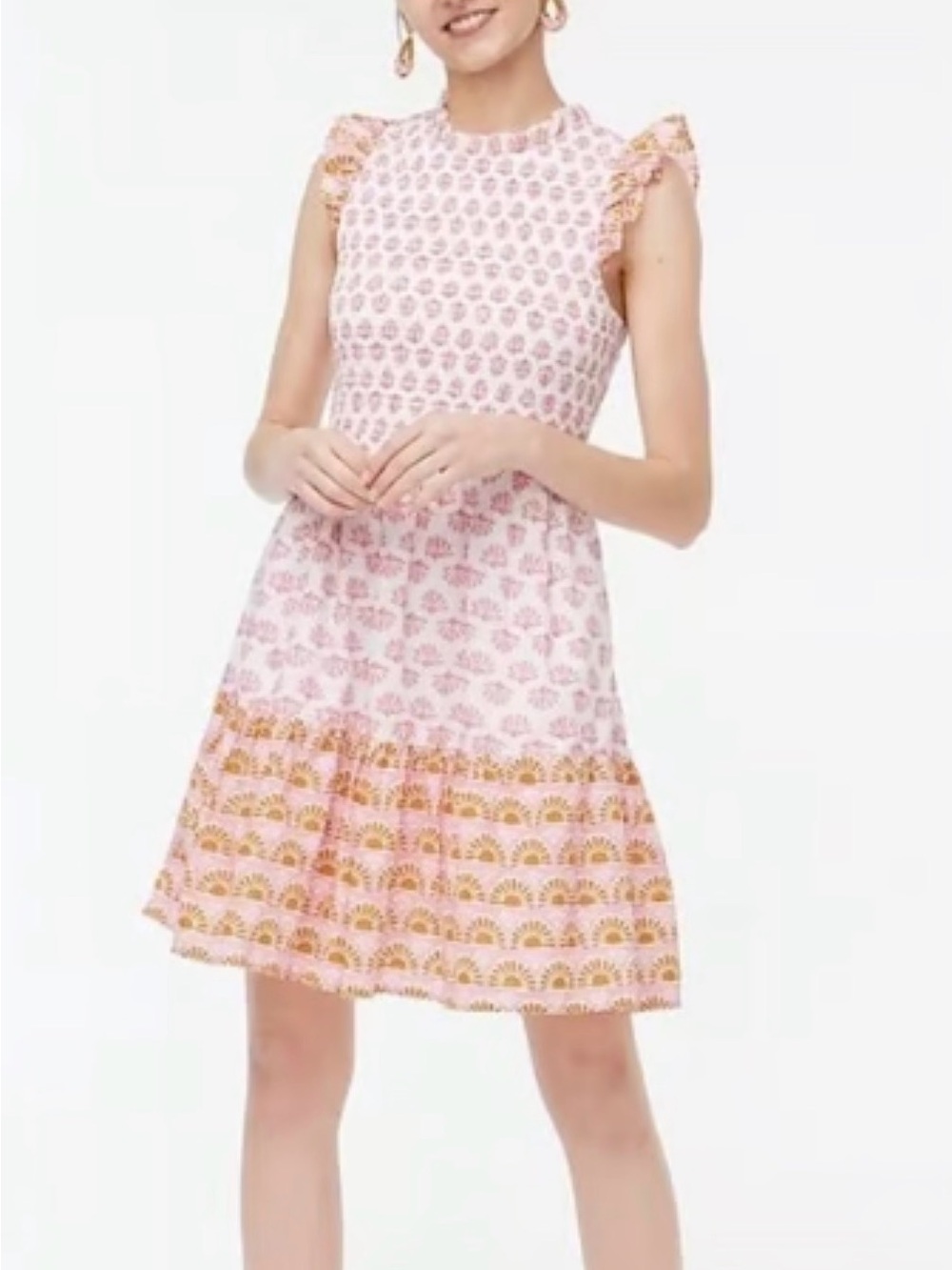 J Crew Women’s Pink Patterned Cotton Tiered Dress LARGE